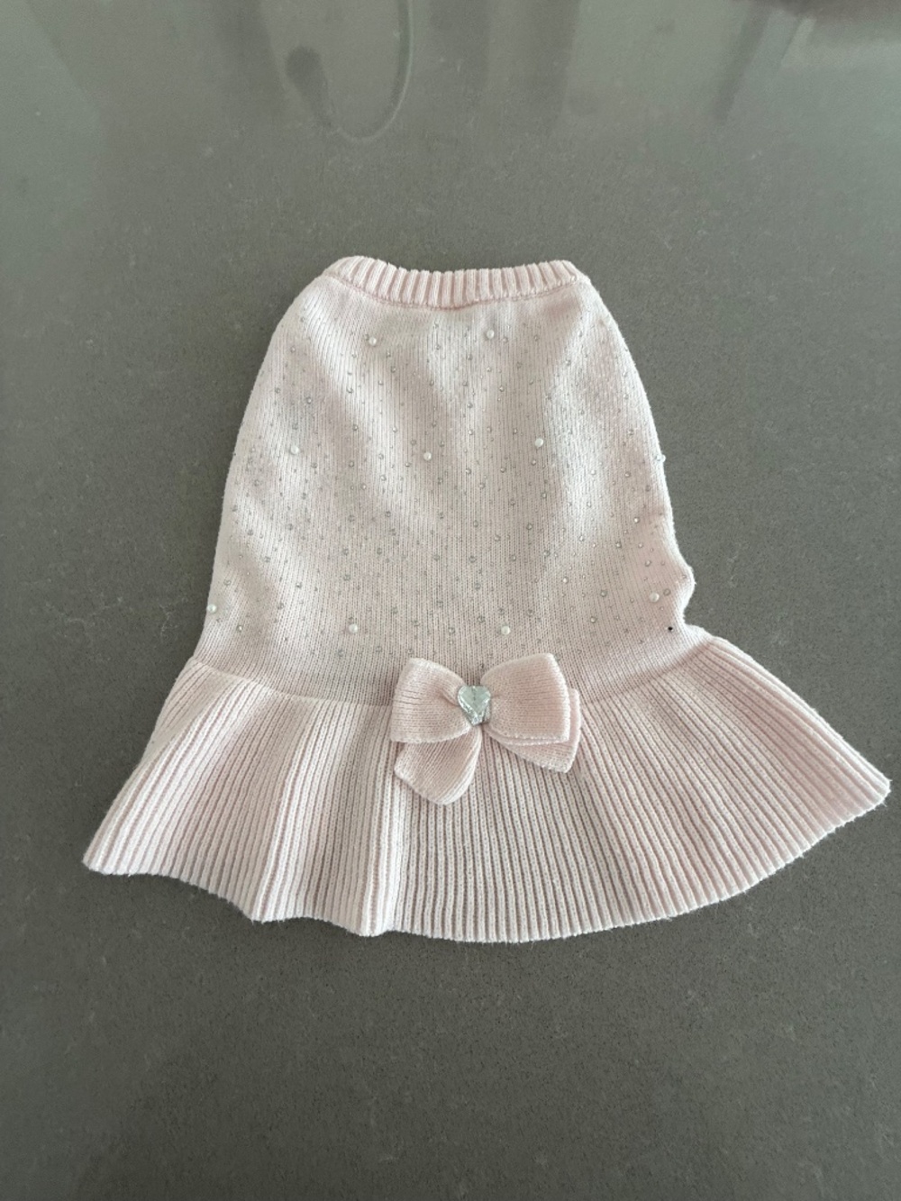 Dog Large Light Pink Dress Pearl & Rhinestone Top Paw Pet Sweater EUC